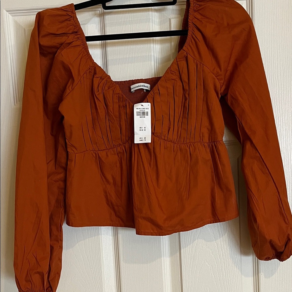 Rust Long-Sleeve Peasant Crop Blouse - Abercrombie and Fitch. Size M NWT
